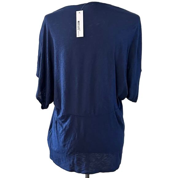 Revolve LA Made Womens Small Pullover Top Navy Blue Short Sleeve Boat Neck NWT - Picture 5 of 10